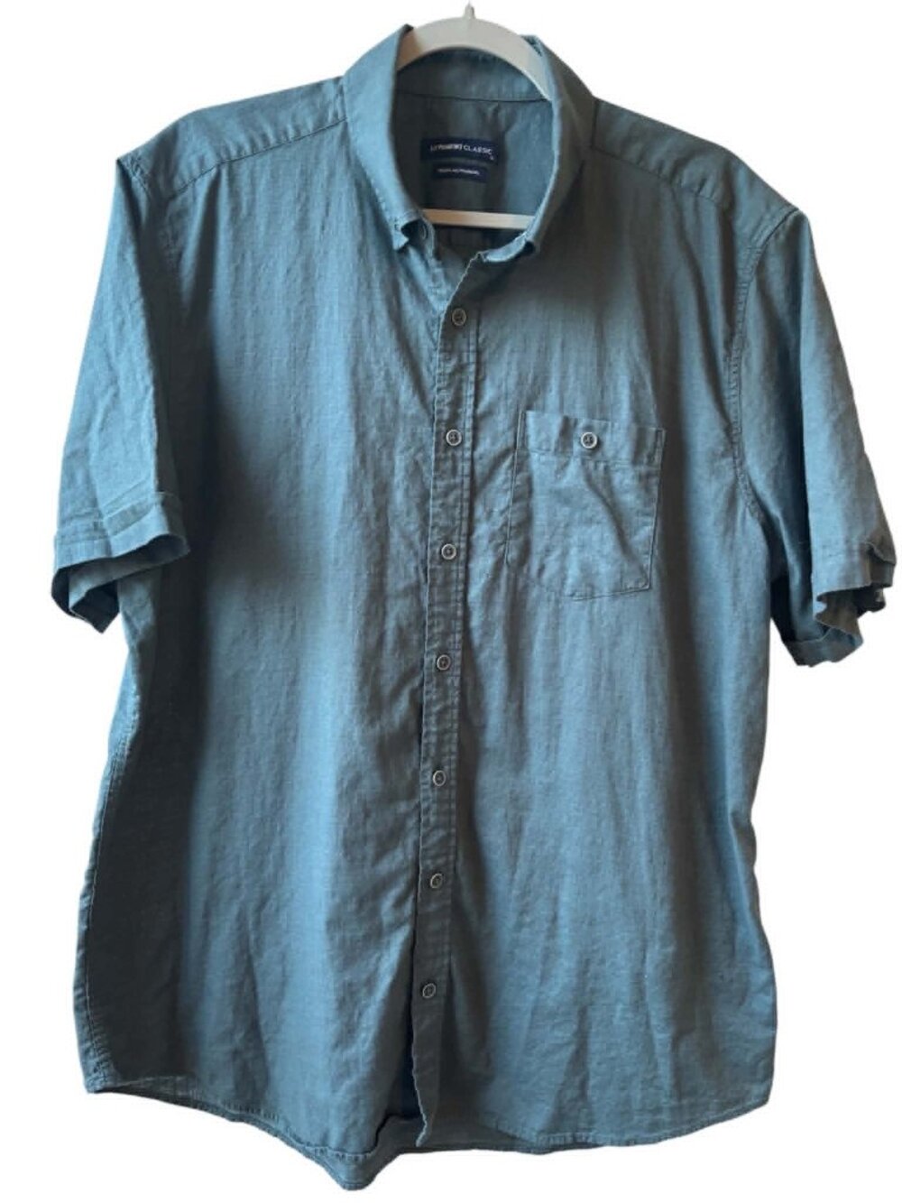XL Blue LC WAIKIKI Classic Regular Fit Short Sleeve Linen Blend Men's Shirt